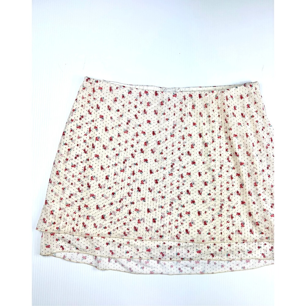 Full Tilt Skirt Womens XL Floral‎ Mesh Double Layer Cottagecore Coquette Cream